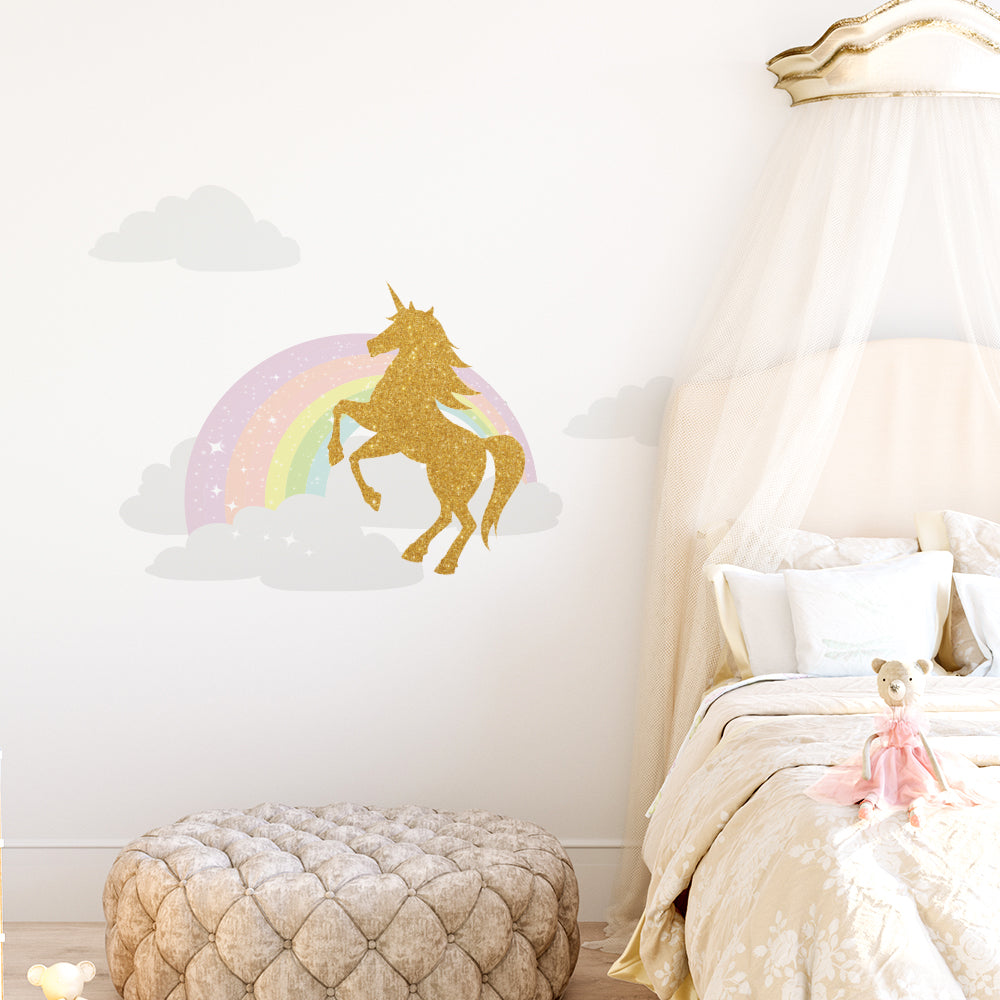Peel and Stick Large Boho PVC Unicorn Rainbow Wall Stickers