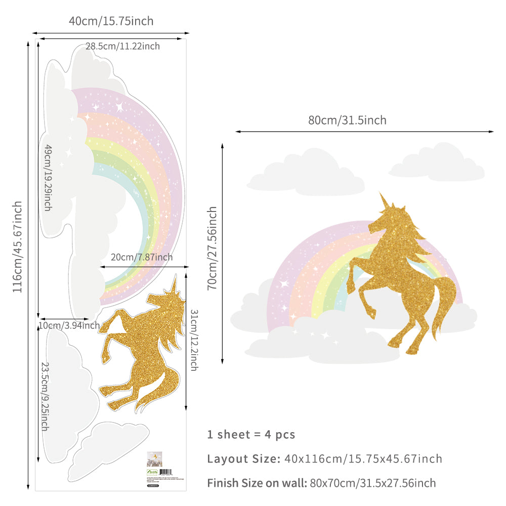 Peel and Stick Large Boho PVC Unicorn Rainbow Wall Stickers