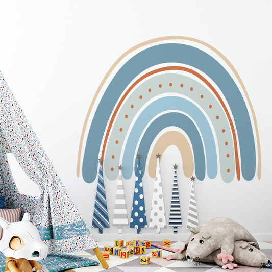 Peel and Stick Large Boho PVC Blue Rainbow Wall Stickers