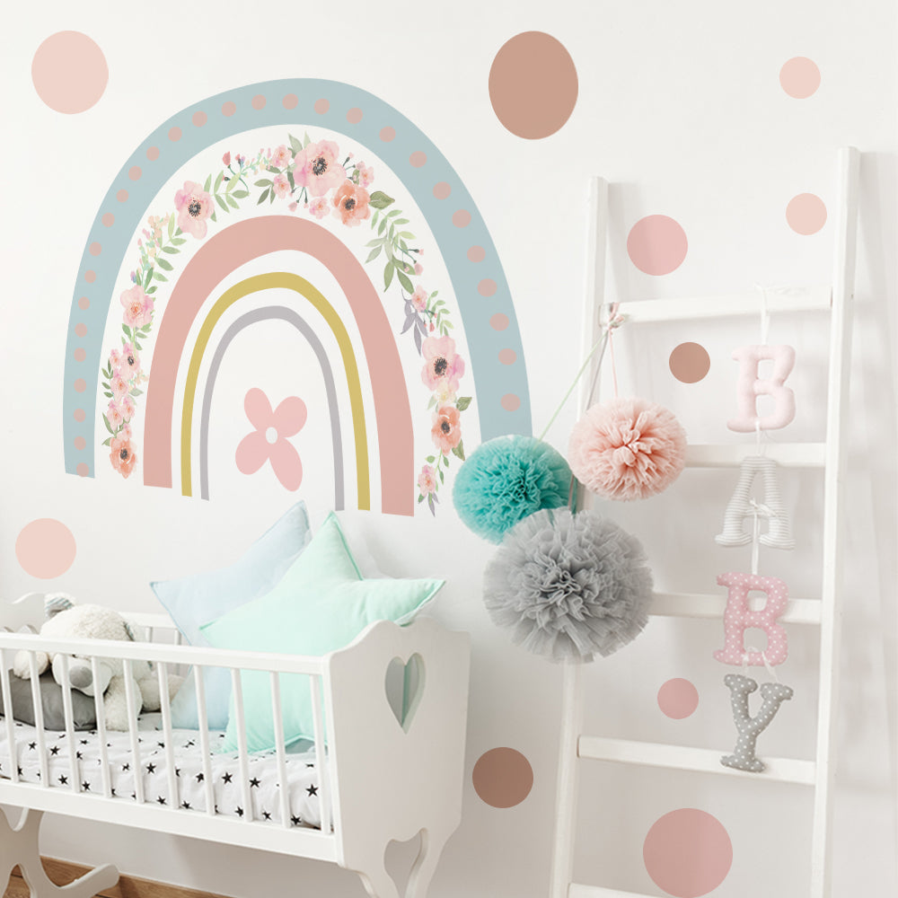 Peel and Stick Large Boho PVC Flower Rainbow Wall Stickers