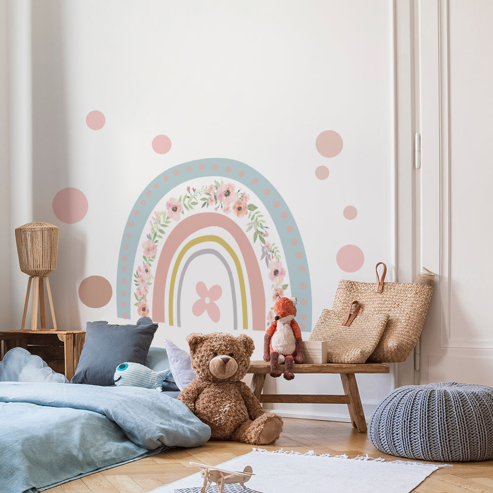 Peel and Stick Large Boho PVC Flower Rainbow Wall Stickers