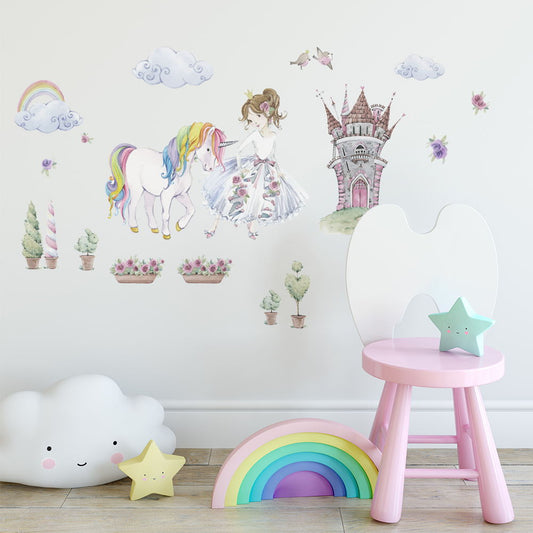 Peel and Stick Large PVC Girl with Unicorn Sticker