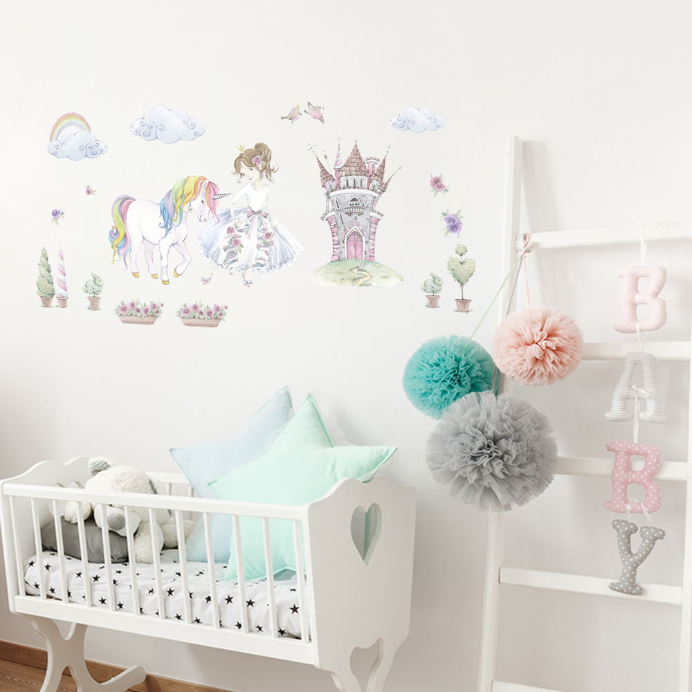 Peel and Stick Large PVC Girl with Unicorn Sticker