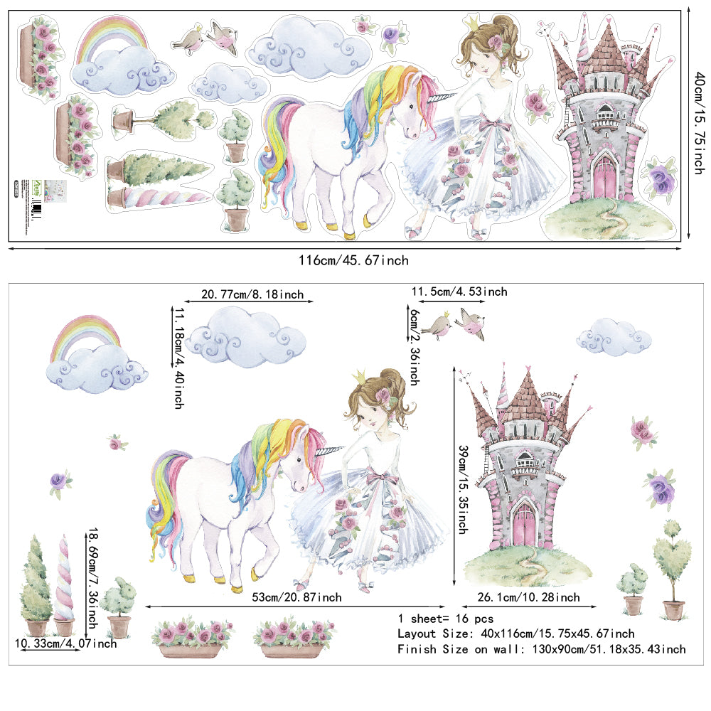 Peel and Stick Large PVC Girl with Unicorn Sticker