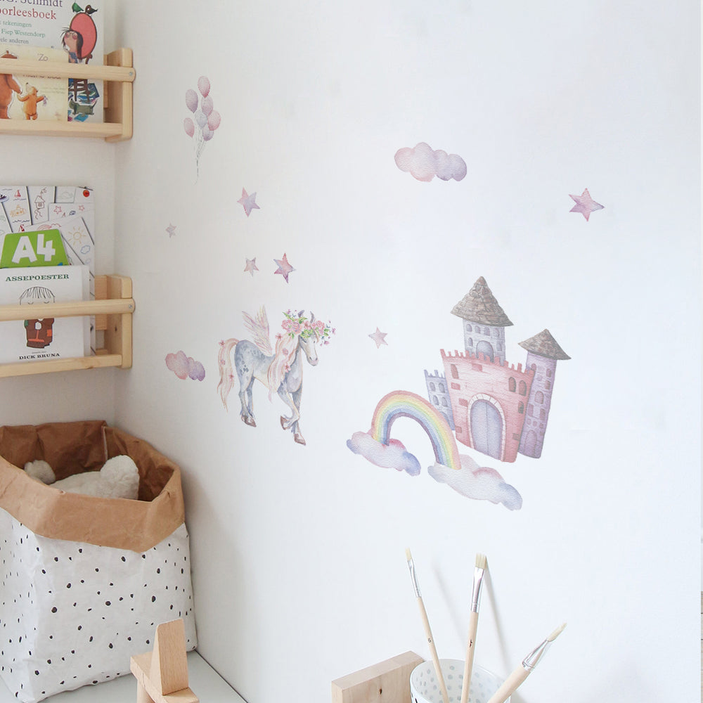 Peel and Stick Large PVC Unicorn Castle Sticker