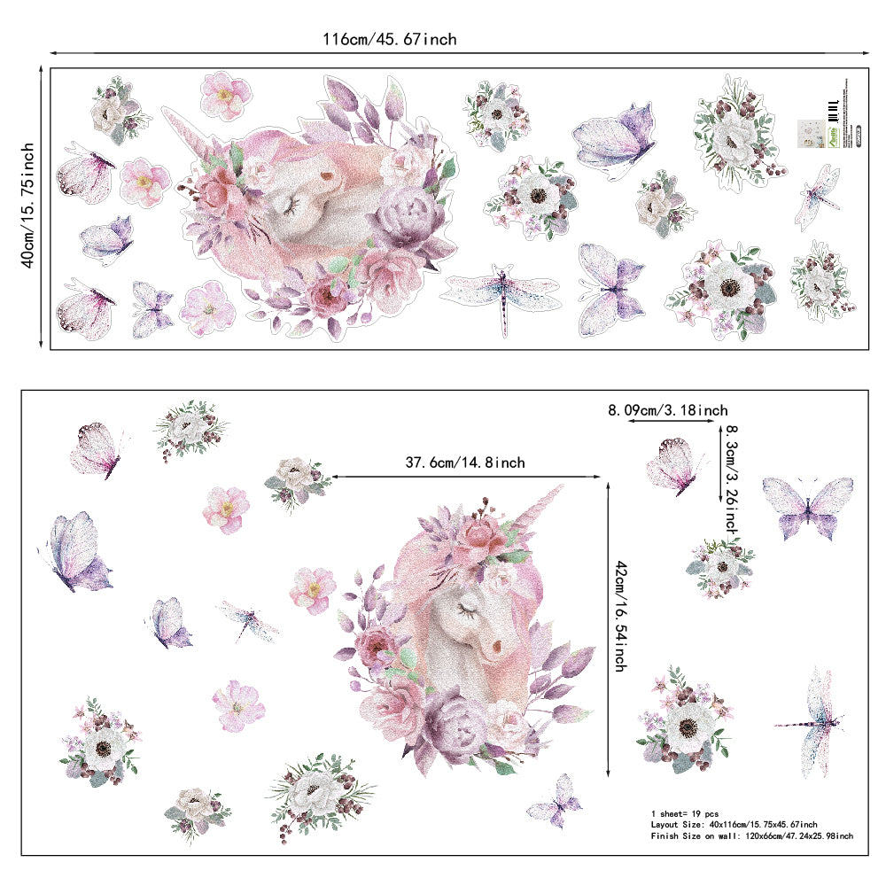 Peel and Stick Large PVC Secret Garden of Unicorn Sticker
