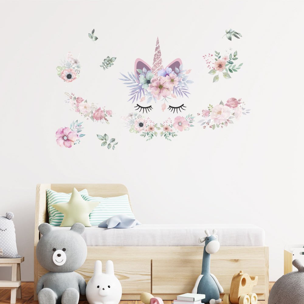 Peel and Stick Large PVC Flower Garden of Unicorn Sticker