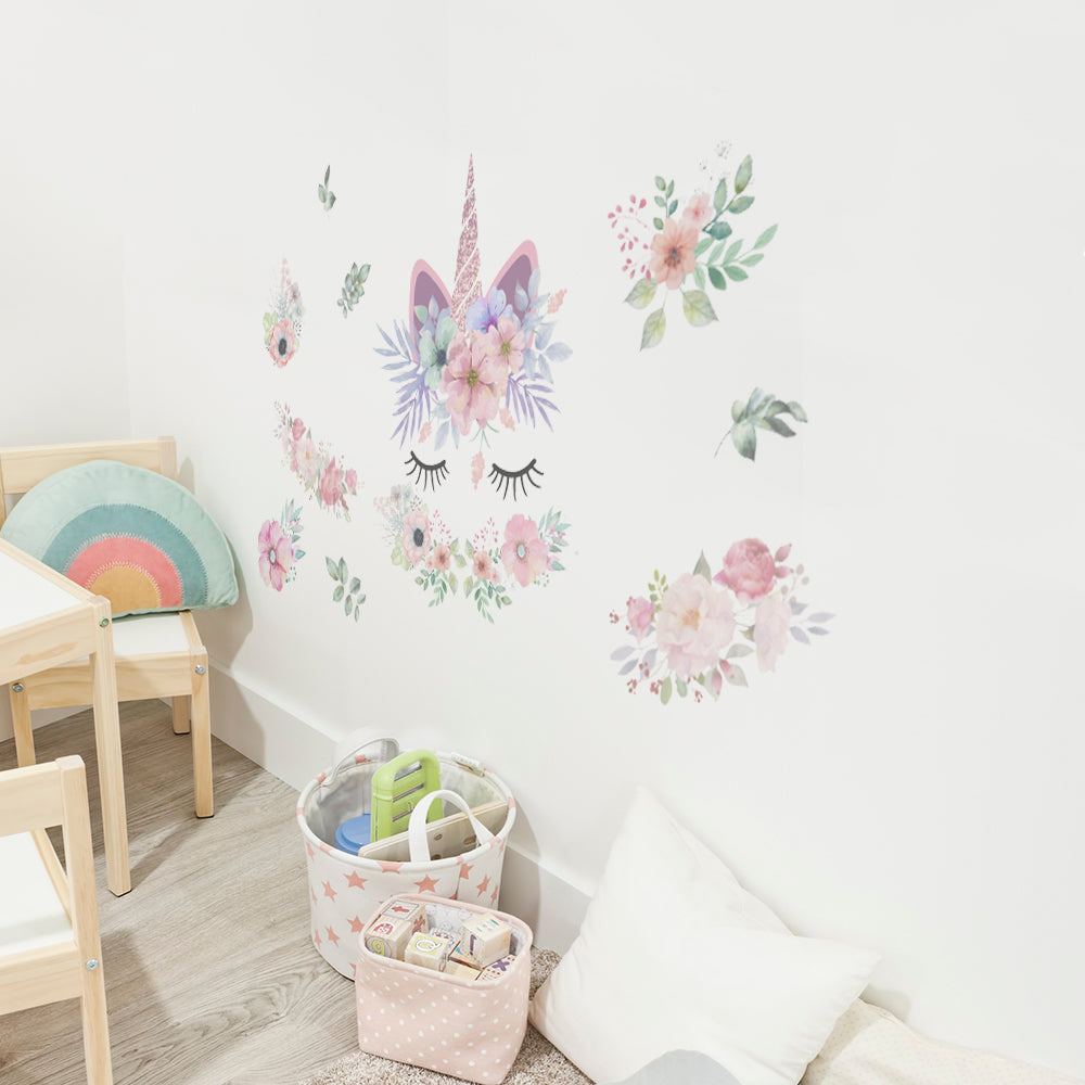 Peel and Stick Large PVC Flower Garden of Unicorn Sticker