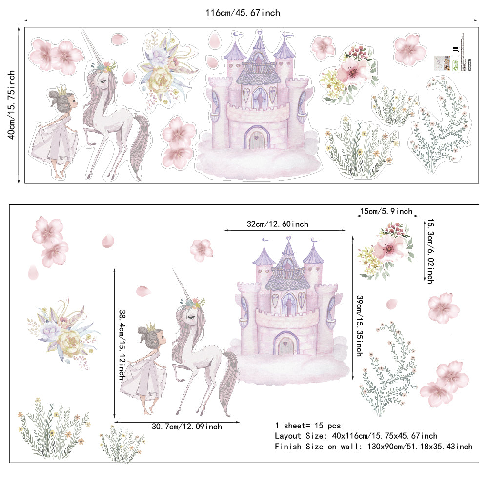 Peel and Stick Large PVC Princess and Unicorn Sticker