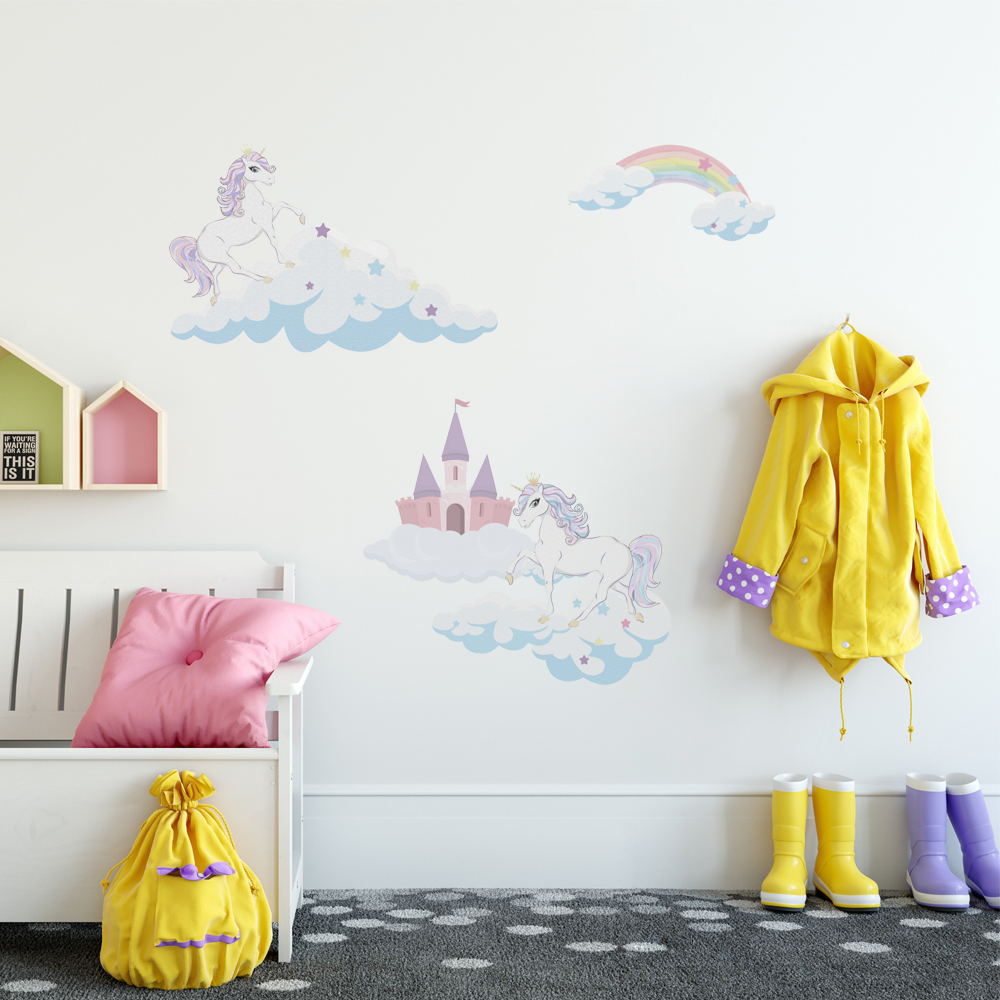 Peel and Stick Large PVC Unicorn and Castle Sticker