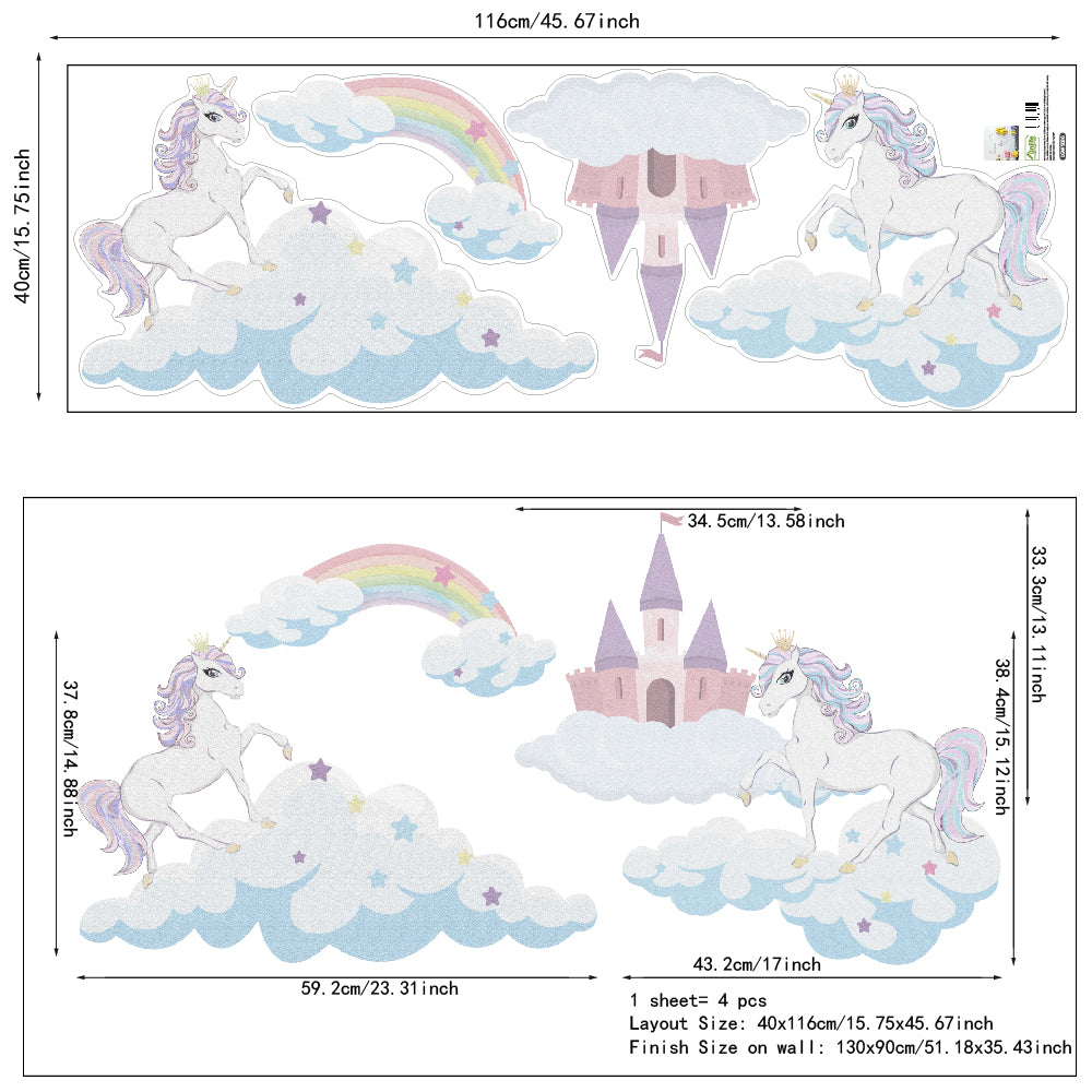 Peel and Stick Large PVC Unicorn and Castle Sticker