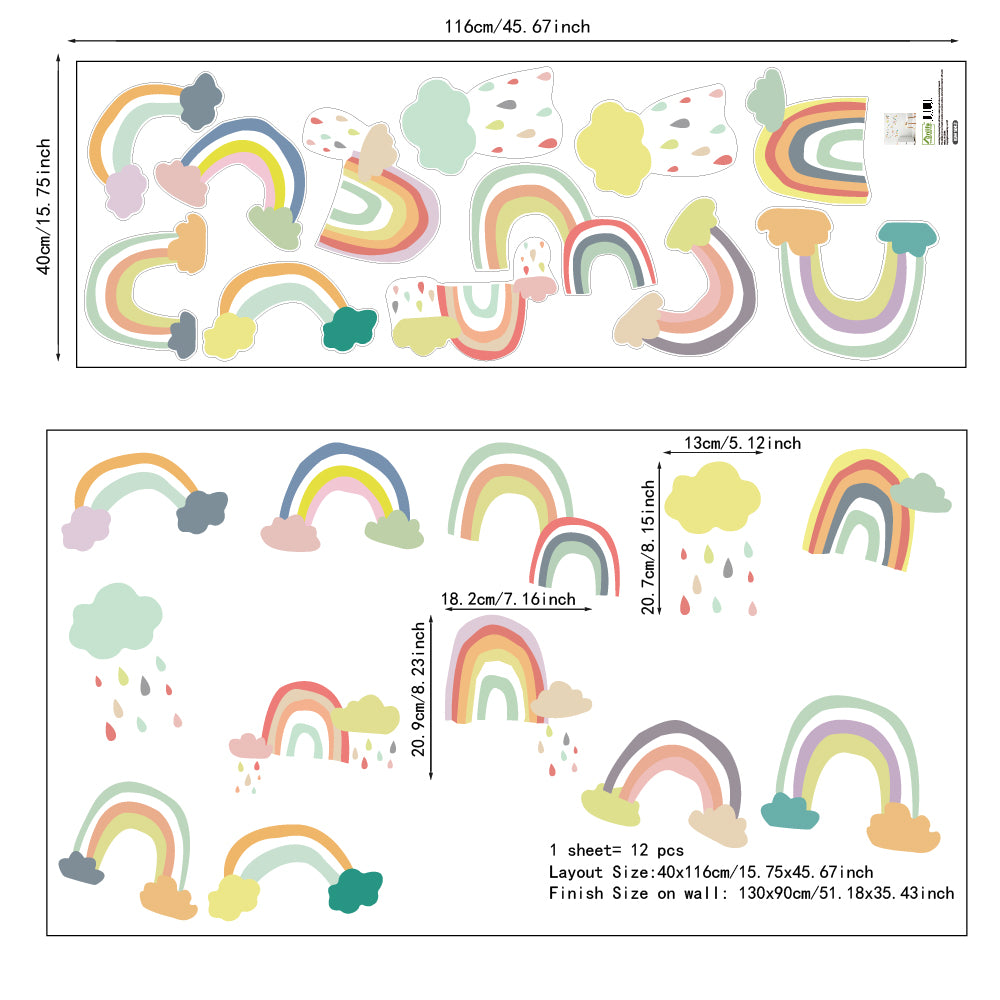 Peel and Stick Small PVC Nursery Rainbow Wall Stickers