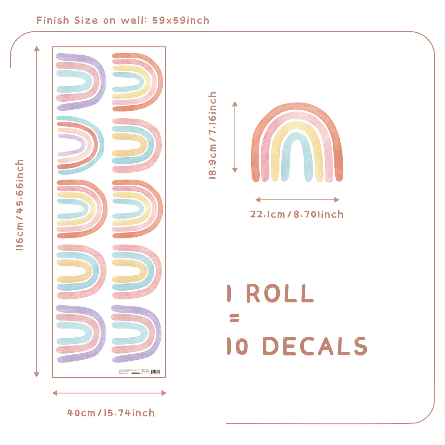 Peel and Stick PVC Watercolor Rainbow Wall Stickers