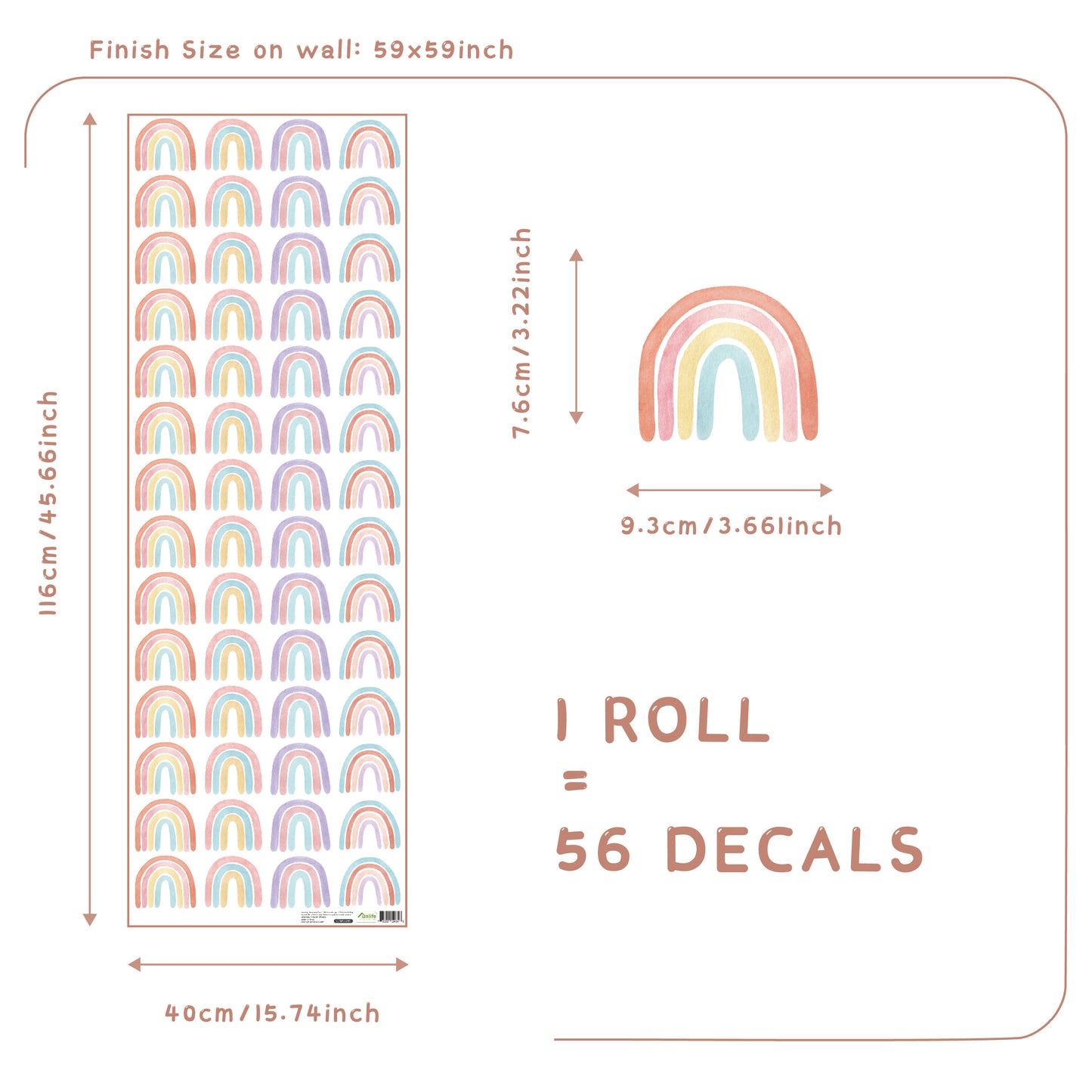 Peel and Stick PVC Watercolor Rainbow Wall Stickers