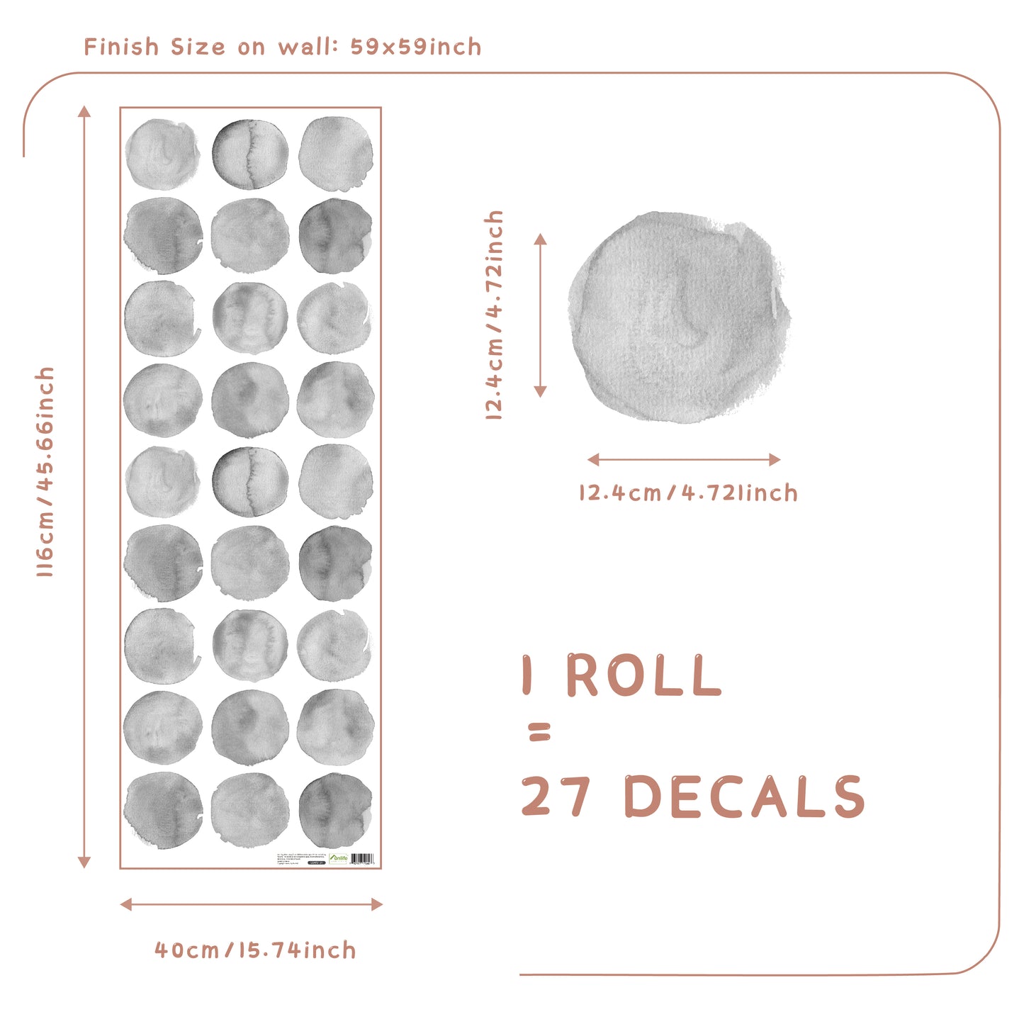 Peel and Stick PVC Large Watercolor Gray Dot Wall Stickers