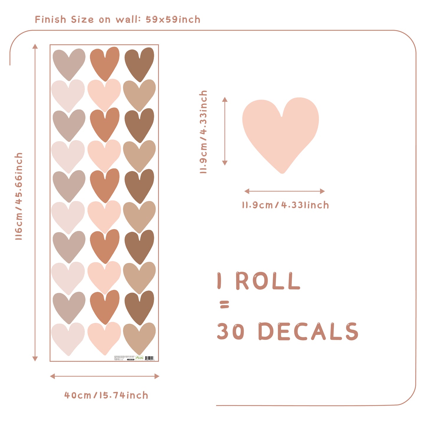Peel and Stick PVC Large Boho Heart Shape Wall Stickers