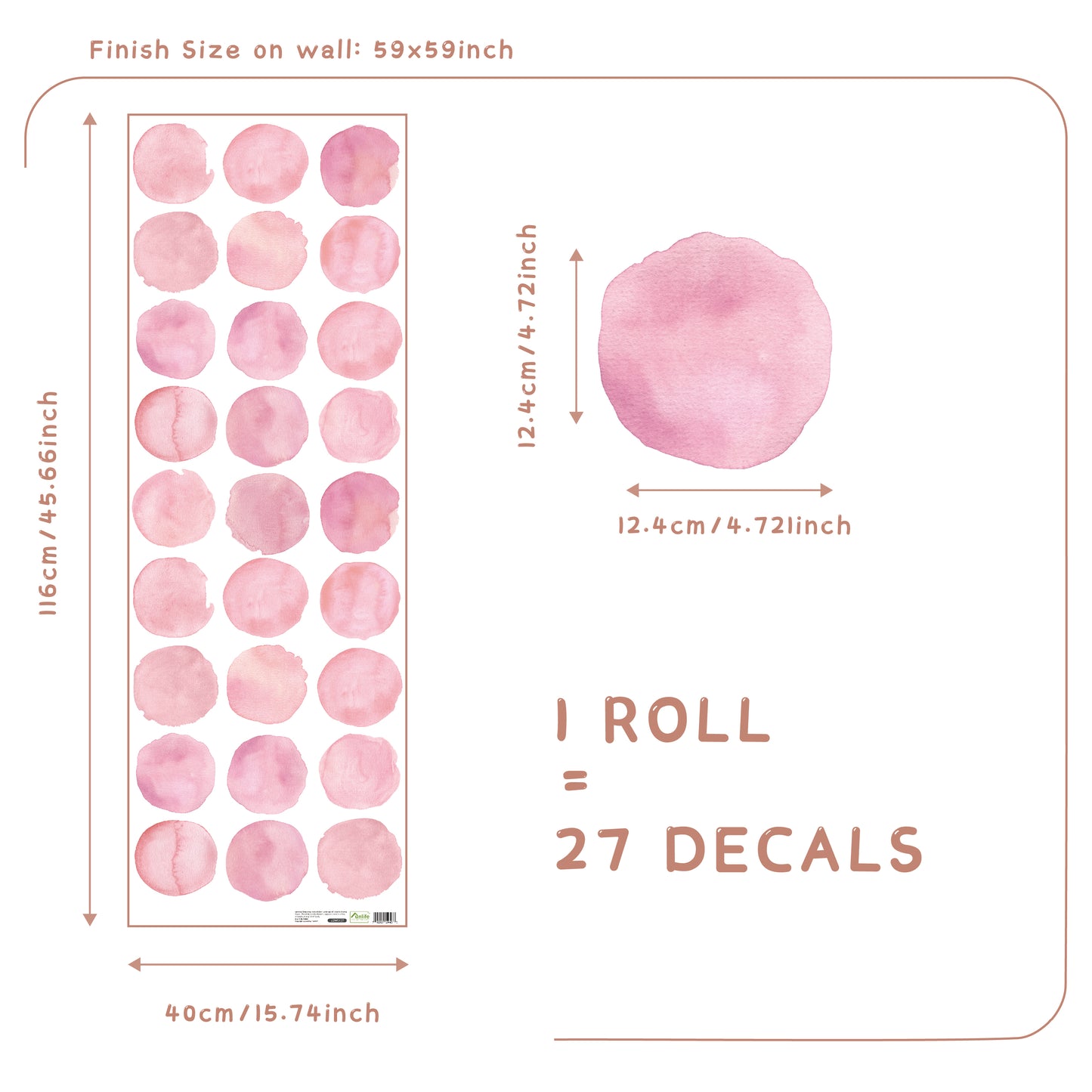 Peel and Stick PVC Large Boho Pink Dot Wall Stickers