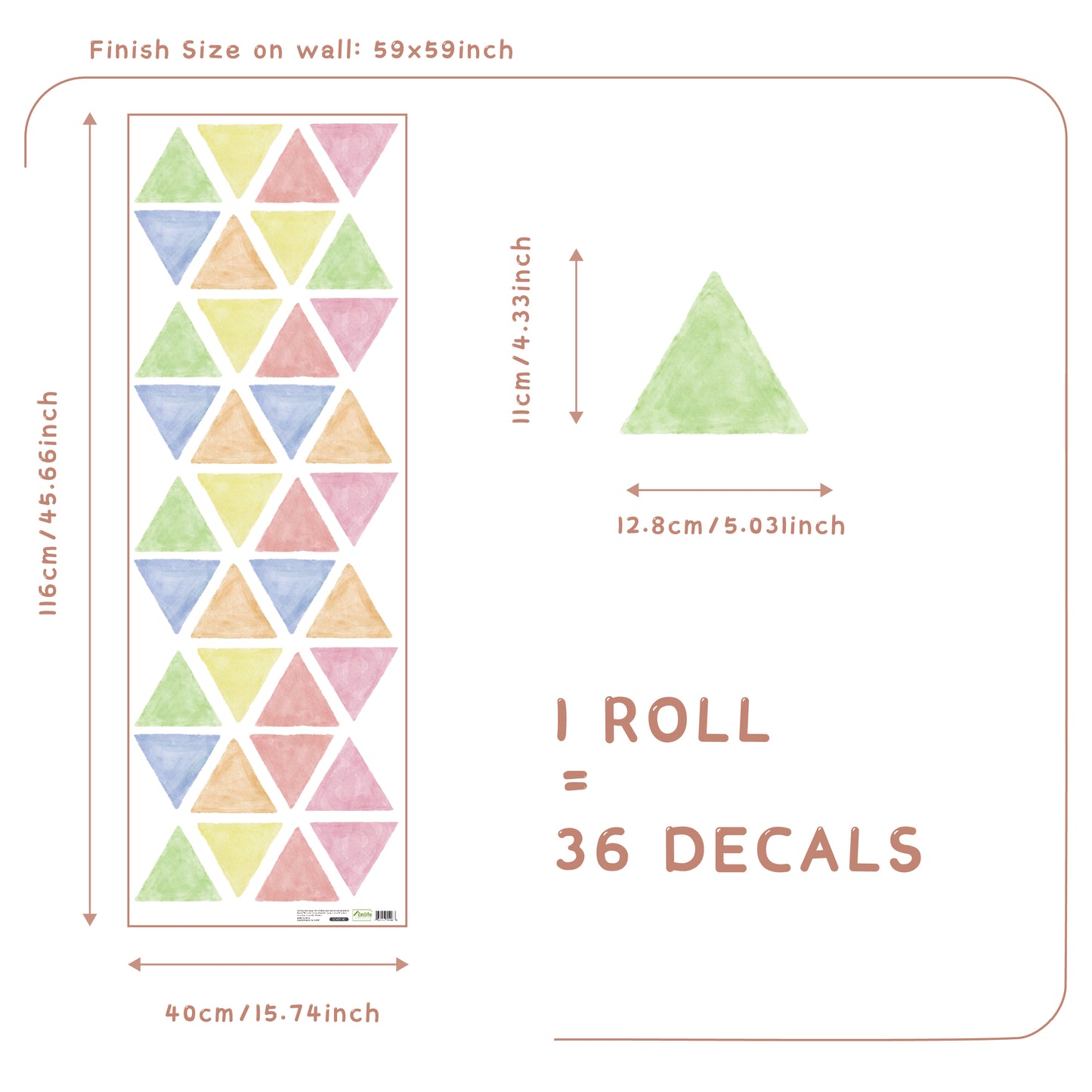 Peel and Stick PVC Large Boho Watercolor Triangle Wall Stickers