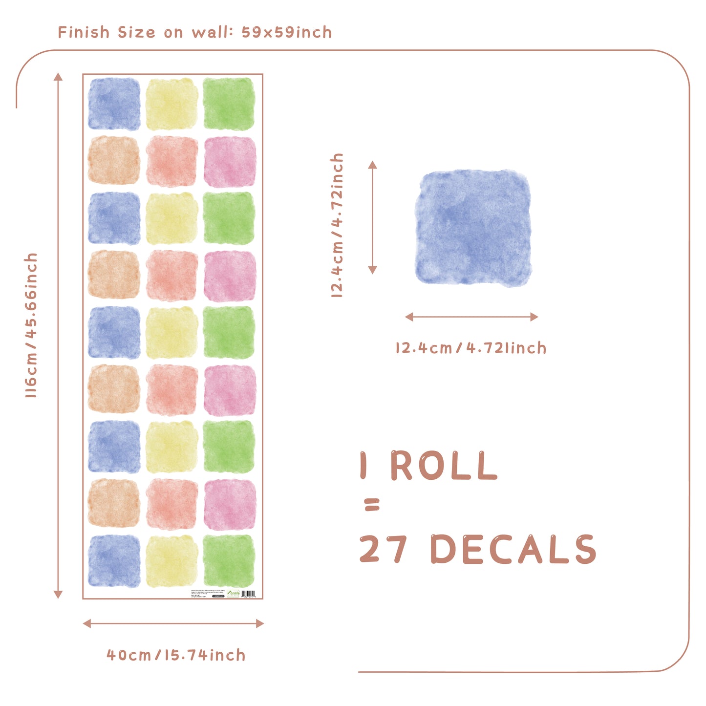 Peel and Stick PVC Large Boho Watercolor Square Wall Stickers