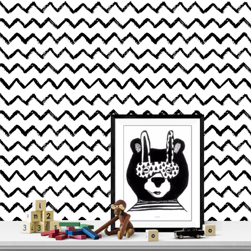 Peel and Stick PVC Small Geometric Black Wave Pattern Wall Decals