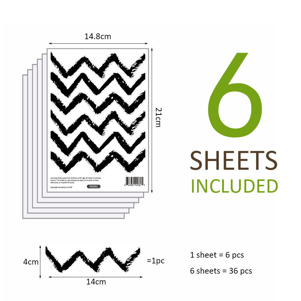 Peel and Stick PVC Small Geometric Black Wave Pattern Wall Decals