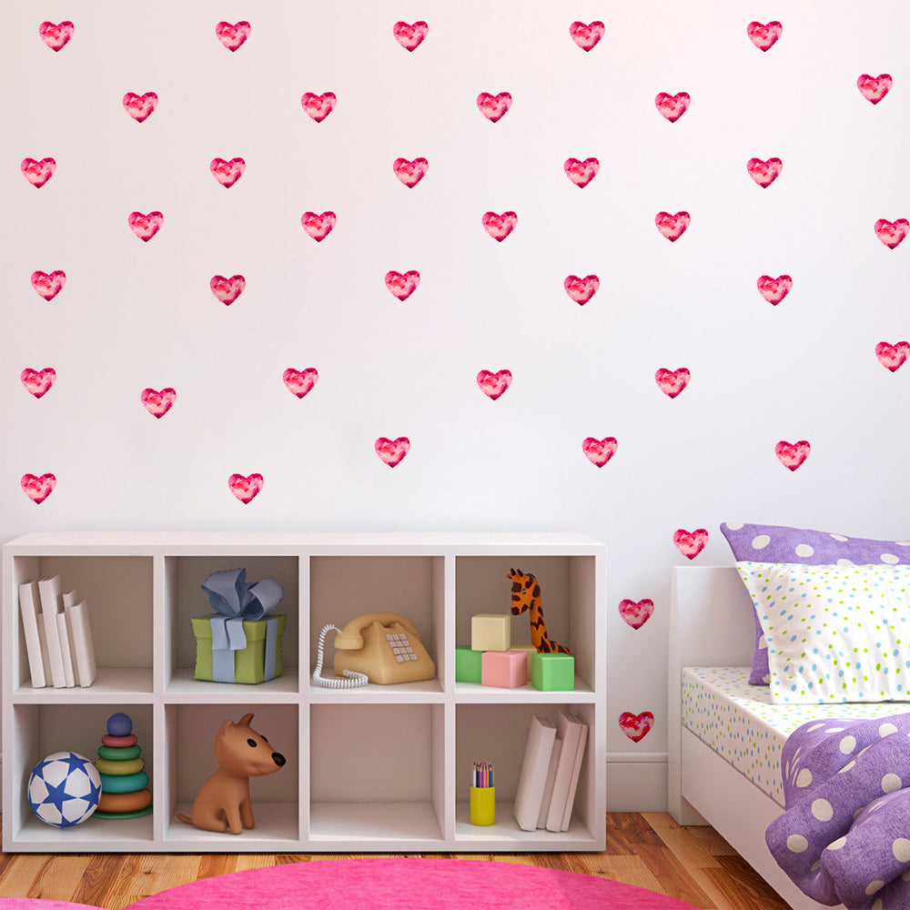 Peel and Stick PVC Small Geometric Pink Watercolor Heart Shape Wall Decals