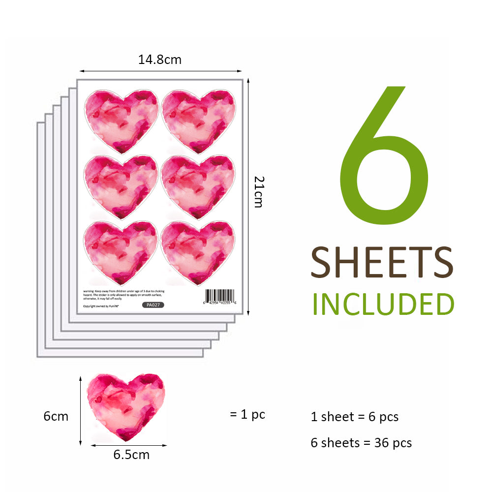 Peel and Stick PVC Small Geometric Pink Watercolor Heart Shape Wall Decals