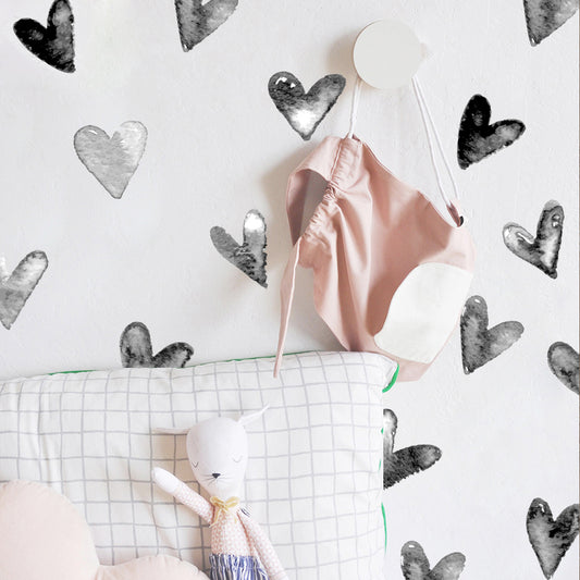 Peel and Stick PVC Small Geometric Black Watercolor Heart Shape Wall Decals