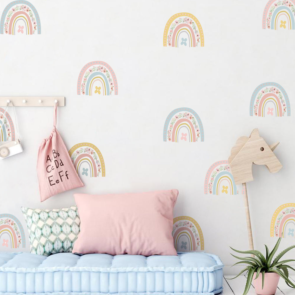 Peel and Stick PVC Small Nursery Flower Rainbow Wall Stickers