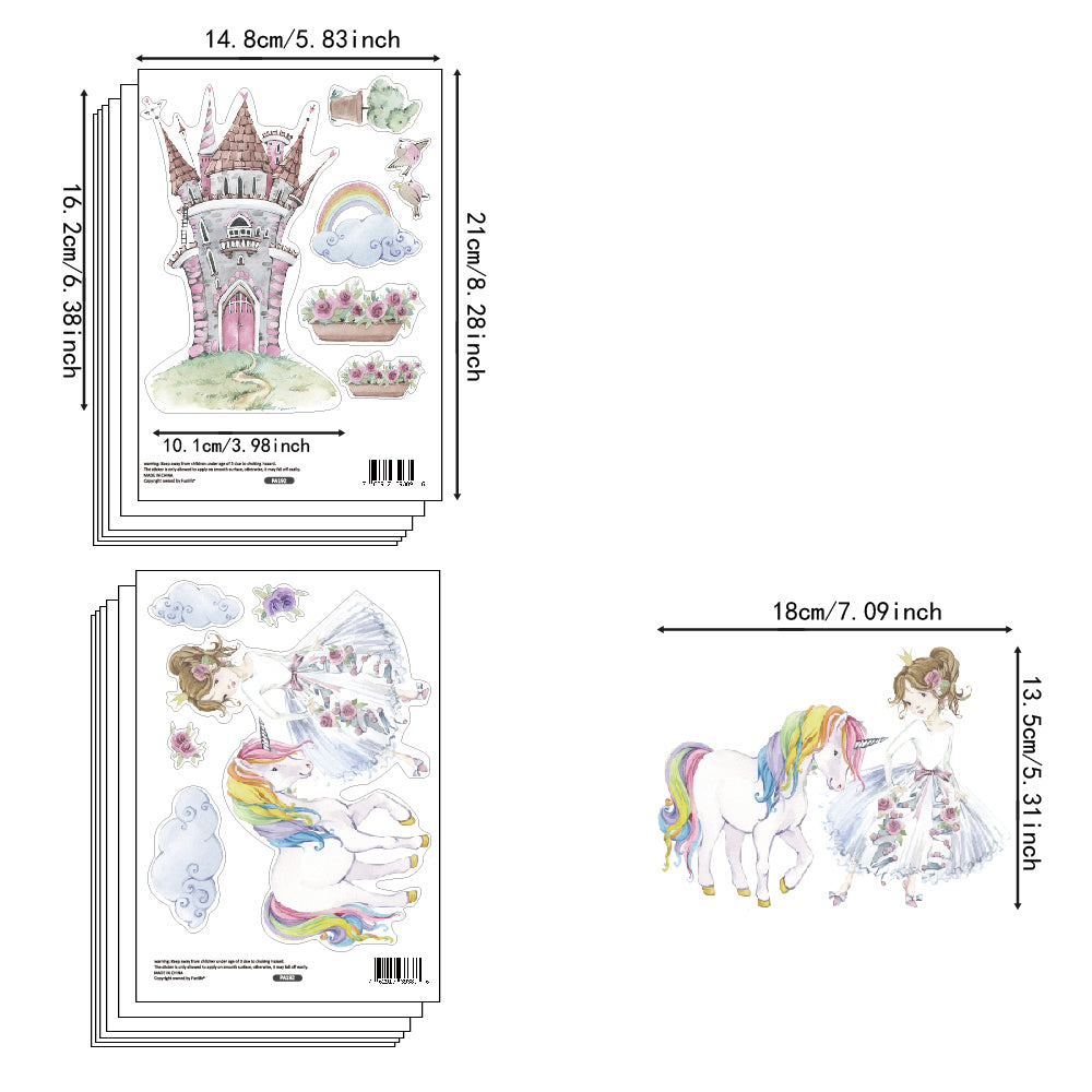 Peel and Stick PVC Small Girl with Unicorn Wall Stickers