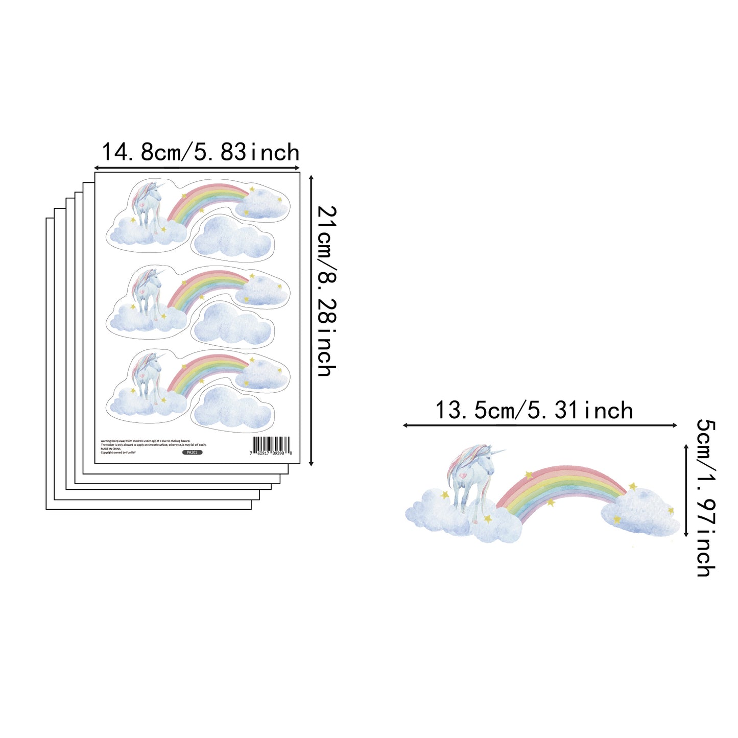Peel and Stick PVC Small Unicorn Among Clouds Wall Stickers