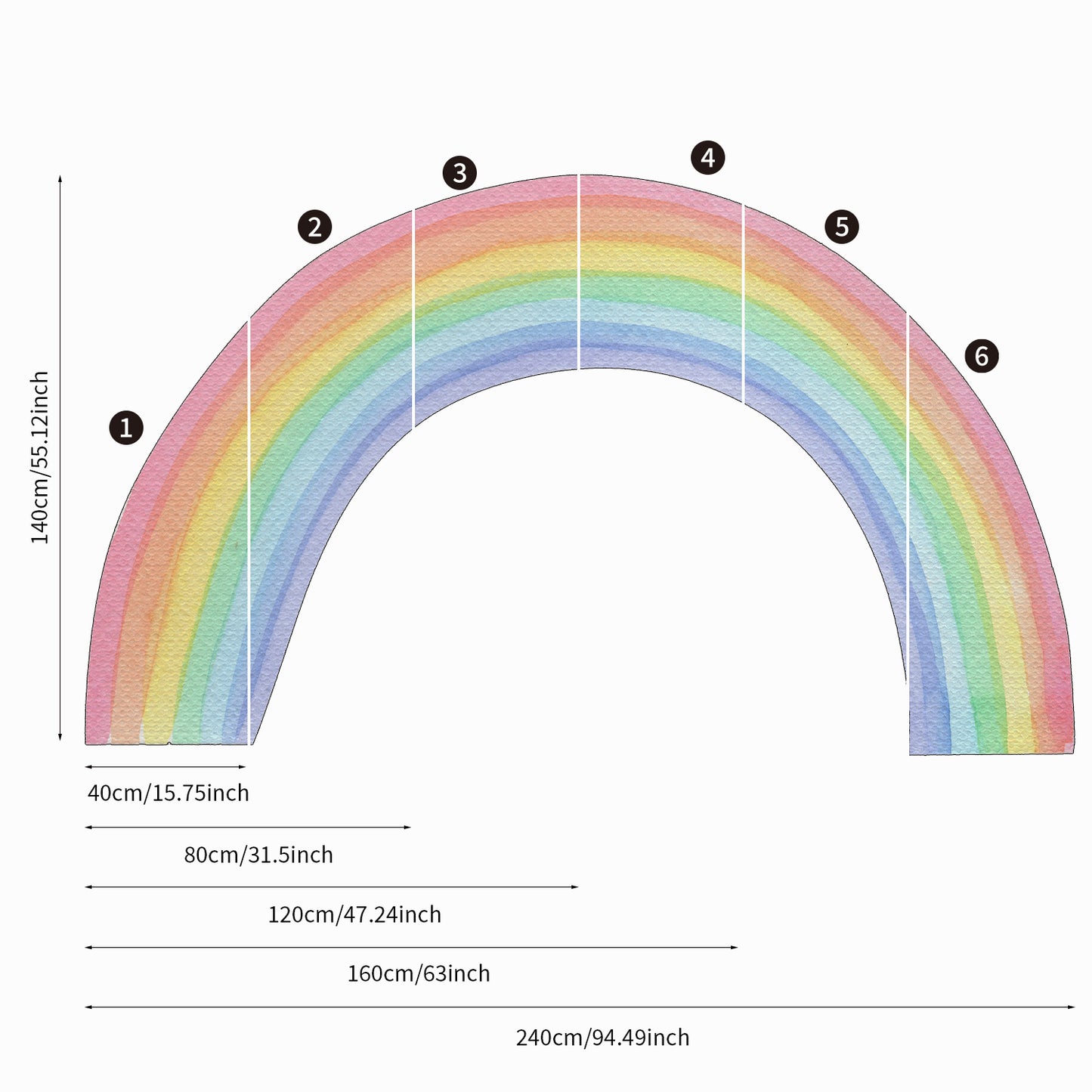 Peel and Stick Large Fabric Rainbow Sticker Watercolor Rainbow Wall Mural