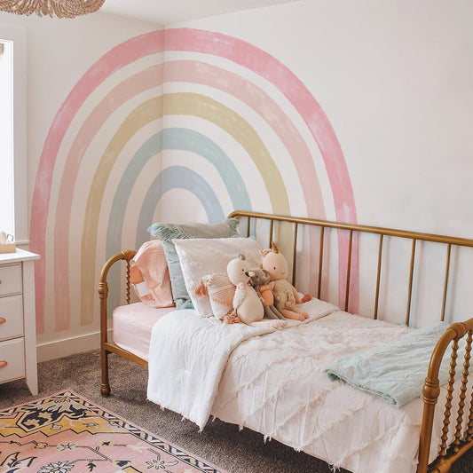Peel and Stick Large Fabric Rainbow Sticker Boho Watercolor Rainbow Wall Mural