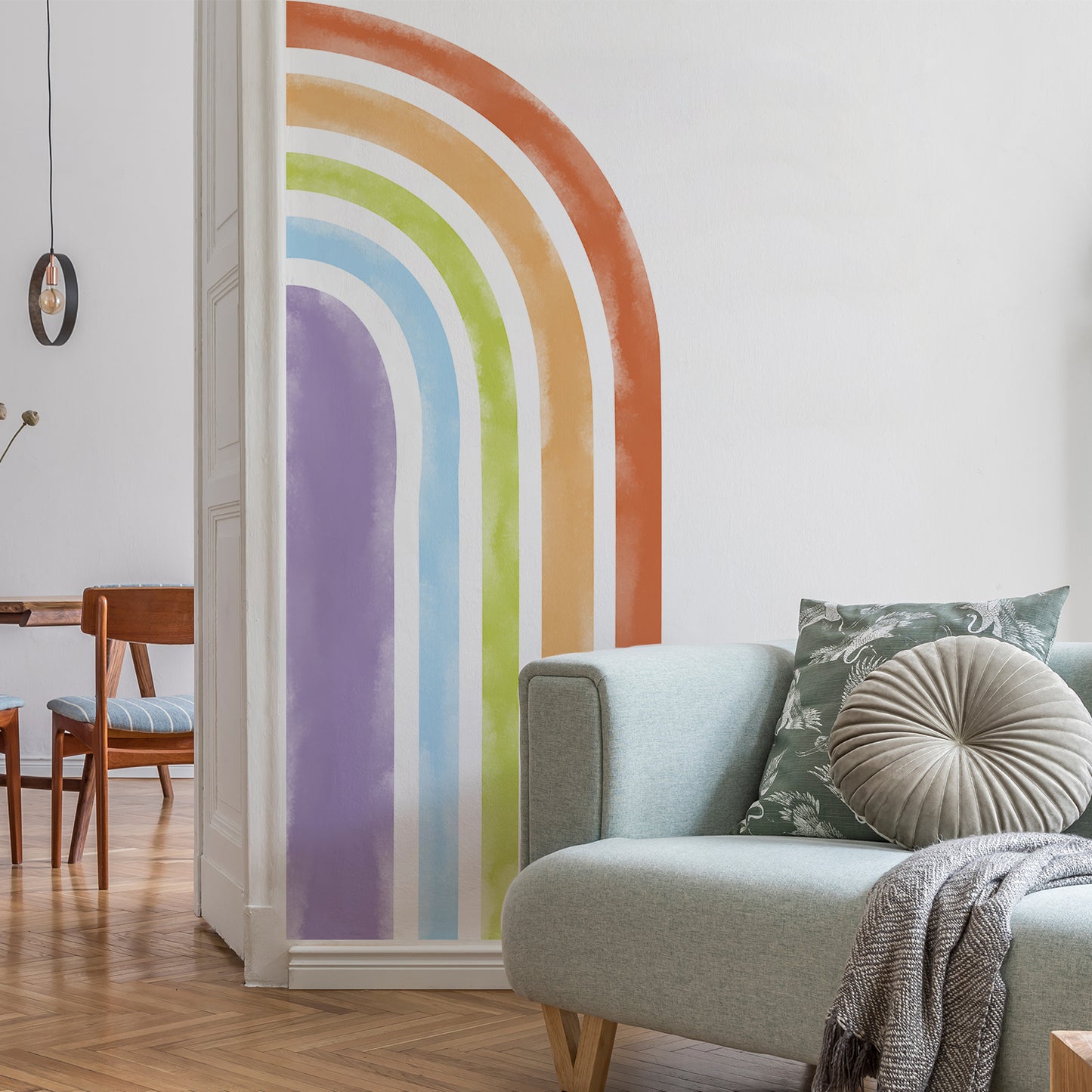 Peel and Stick Large Fabric Rainbow Sticker Boho Watercolor Half Rainbow Wall Mural