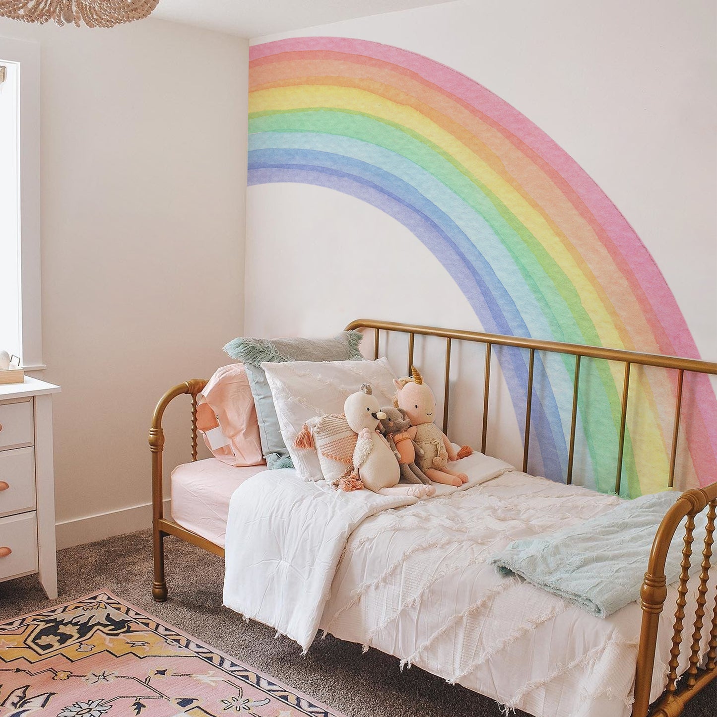Peel and Stick Large Fabric Rainbow Sticker Boho Half Rainbow Wall Mural
