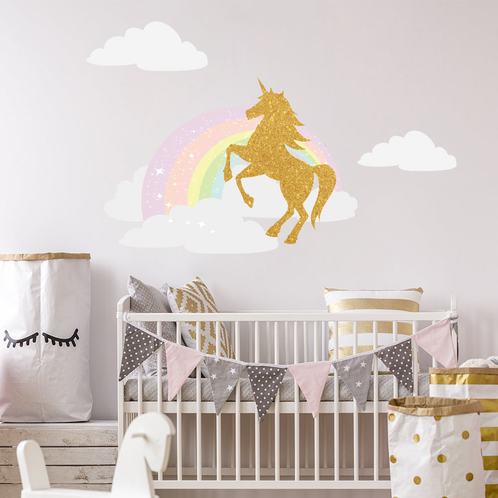 Peel and Stick Large Boho PVC Unicorn Rainbow Wall Stickers