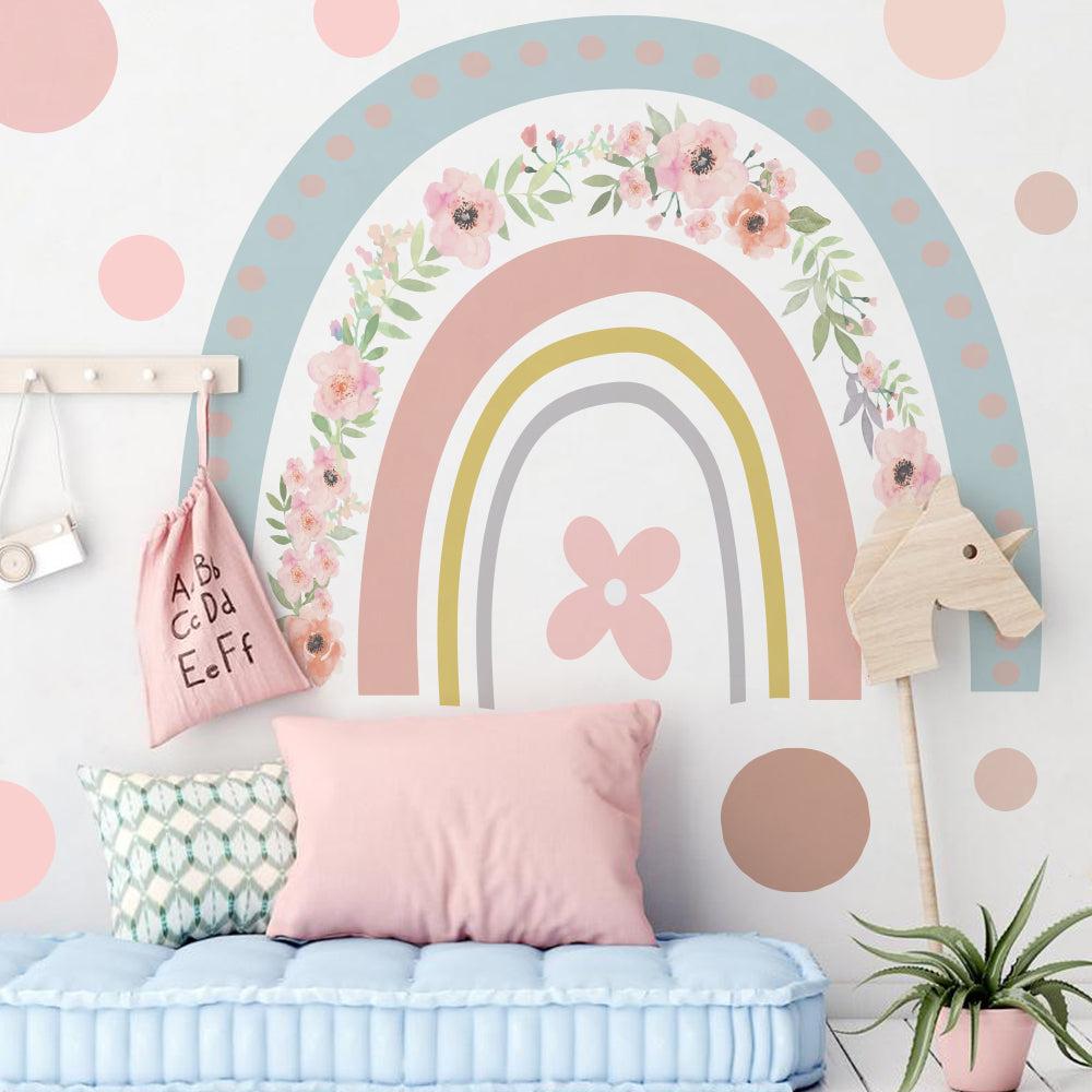 Peel and Stick Large Boho PVC Flower Rainbow Wall Stickers