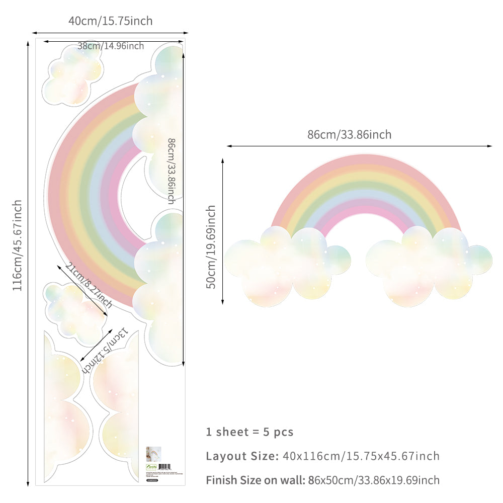 Peel and Stick Large Boho PVC Dream Rainbow Wall Stickers