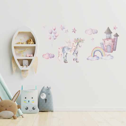 Peel and Stick Large PVC Unicorn Castle Sticker