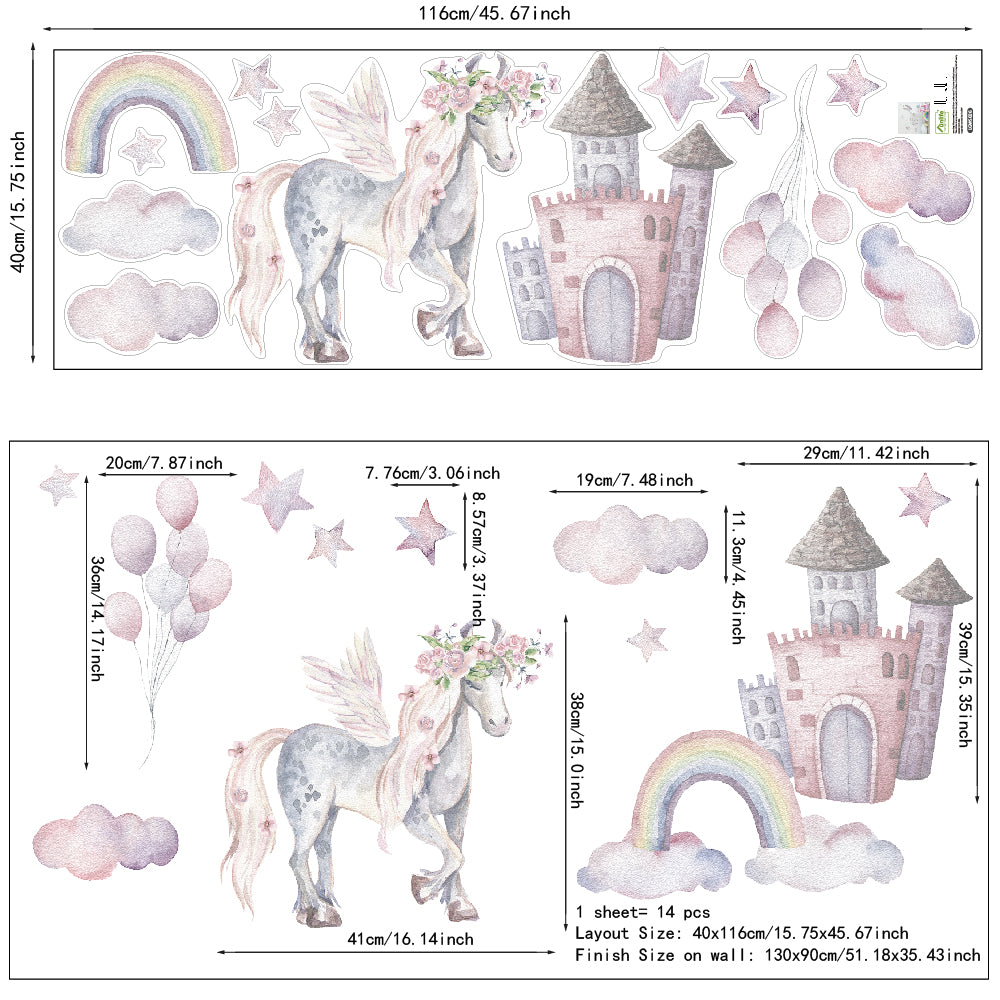 Peel and Stick Large PVC Unicorn Castle Sticker