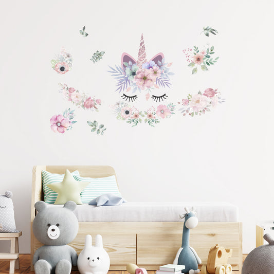 Peel and Stick Large PVC Flower Garden of Unicorn Sticker