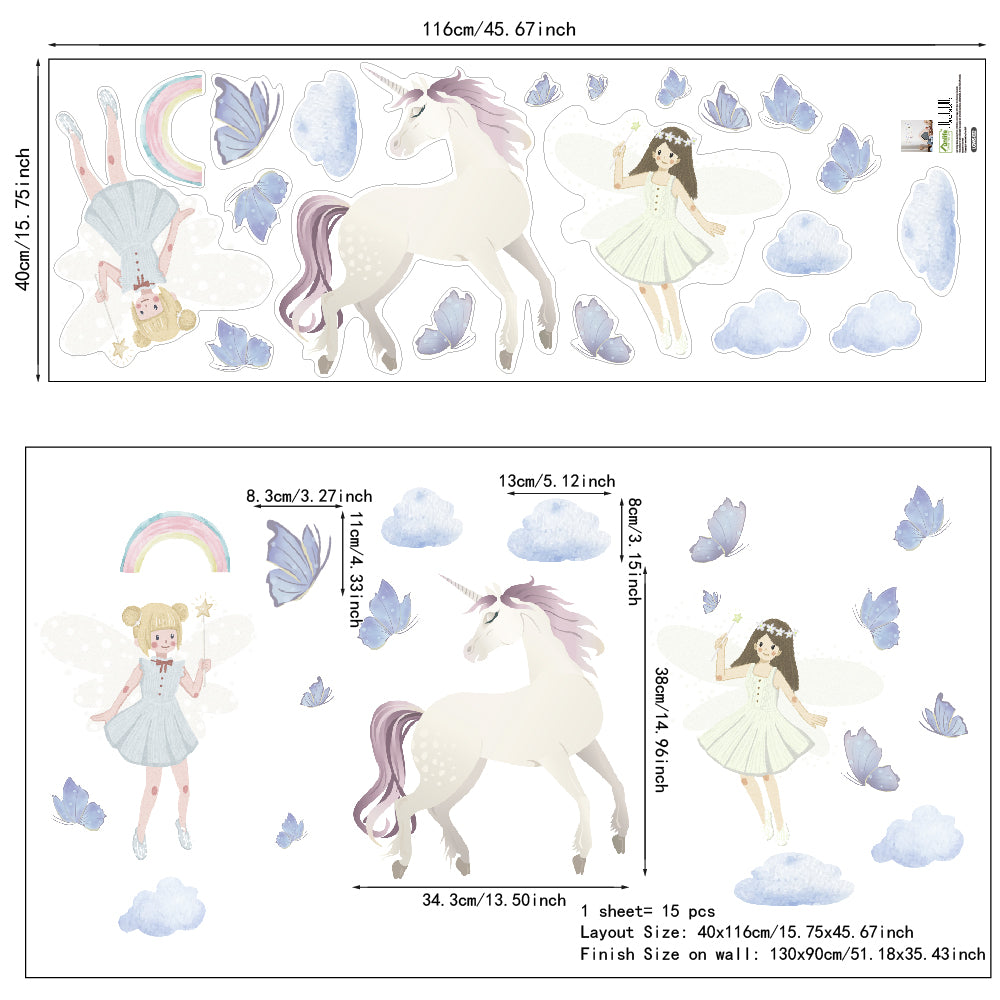 Peel and Stick Large PVC Fairy and Unicorn Sticker