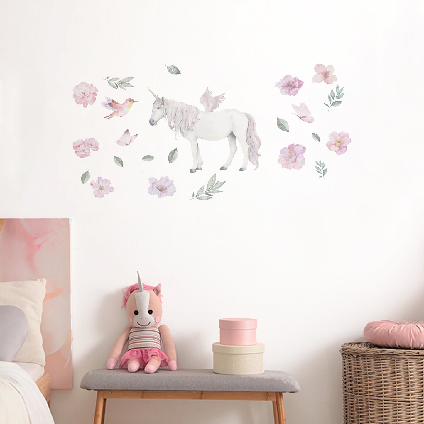 Peel and Stick Large PVC Unicorn Among Flowers Sticker