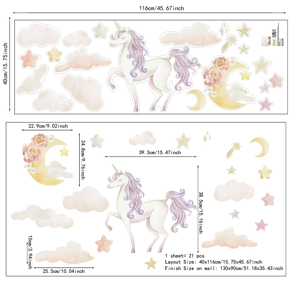 Peel and Stick Large PVC Unicorn Moon and Back Sticker