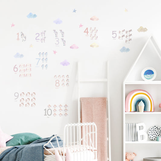 Peel and Stick PVC Unicorn Number Early Learning Wall Stickers