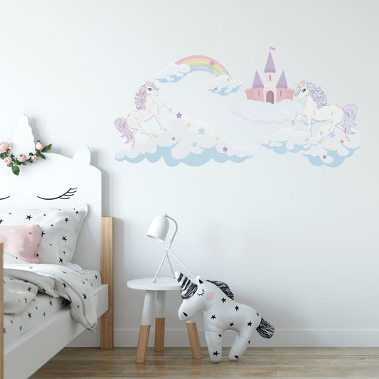 Peel and Stick Large PVC Unicorn and Castle Sticker