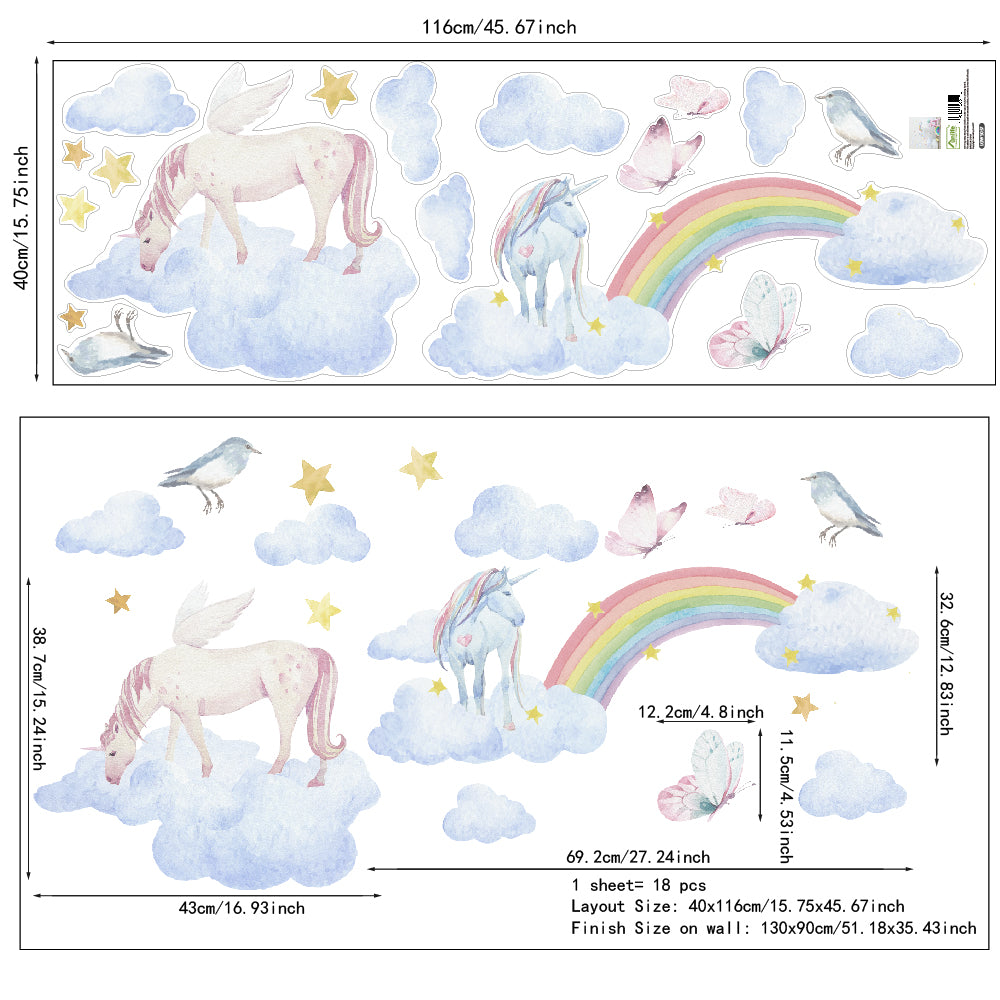 Peel and Stick Large PVC Unicorn above the Sky Sticker