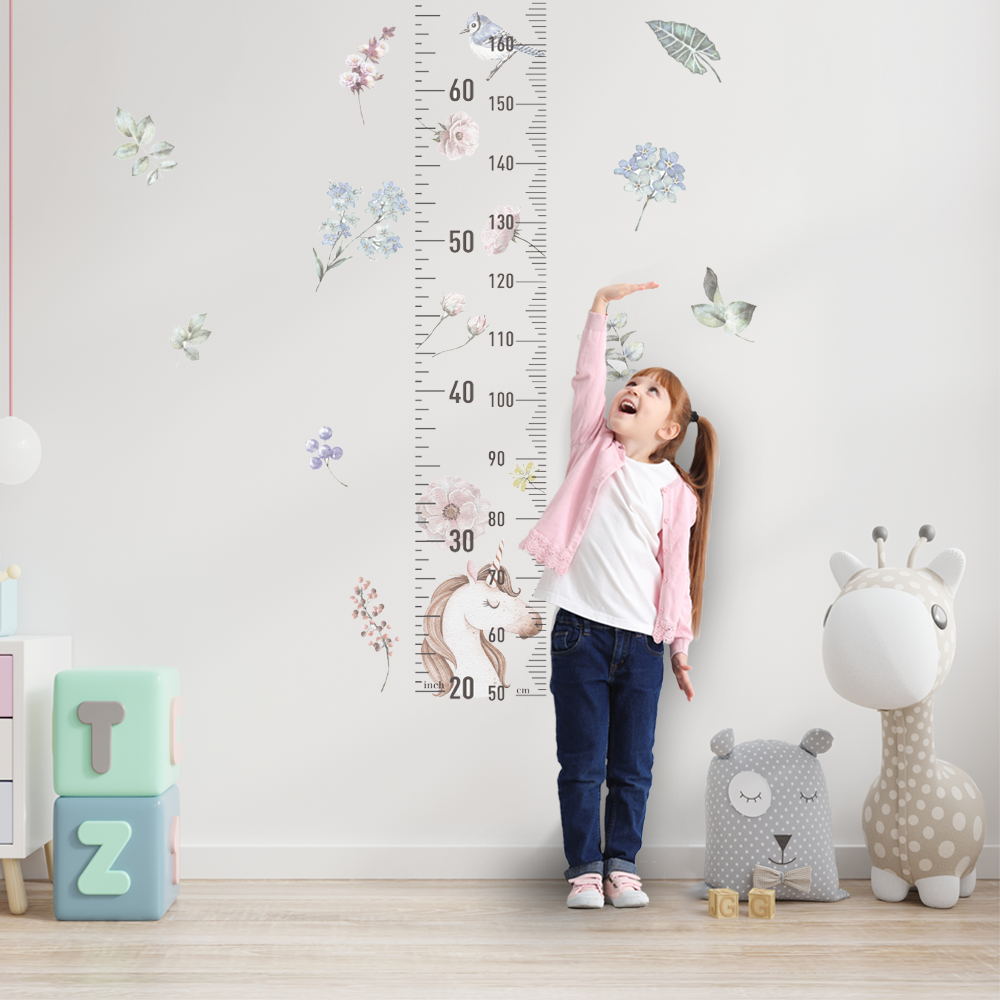 Peel and Stick PVC Unicorn Growth Chart Herb Wall Stickers