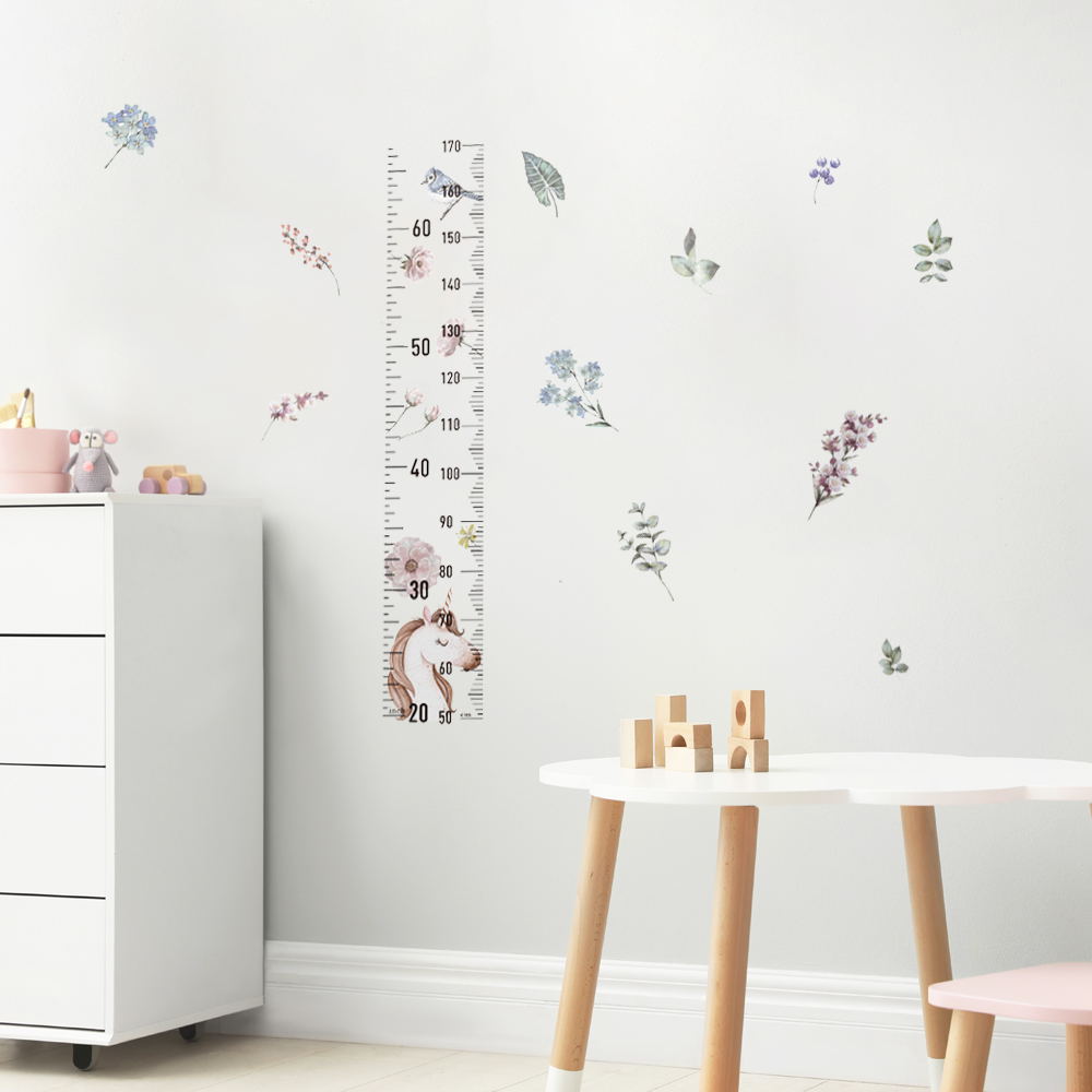 Peel and Stick PVC Unicorn Growth Chart Herb Wall Stickers