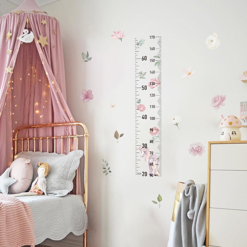 Peel and Stick PVC Unicorn Growth Chart Flowers Wall Stickers